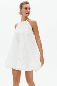 White Taffeta Balloon Mini Dress