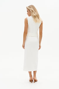 White Front Slit Midi Skirt