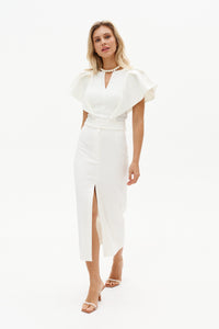 White Front Slit Midi Skirt