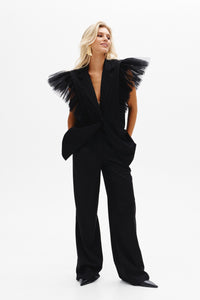 Long Vest with Detachable Tulle Flounce