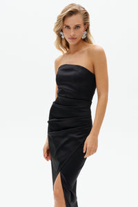 Gathered Satin Maxi Skirt