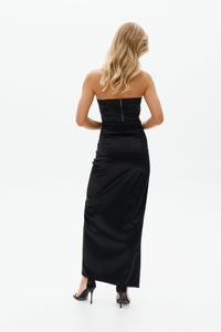 Gathered Satin Maxi Skirt