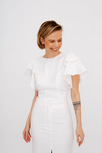 White Blouse with Flounce Sleeve